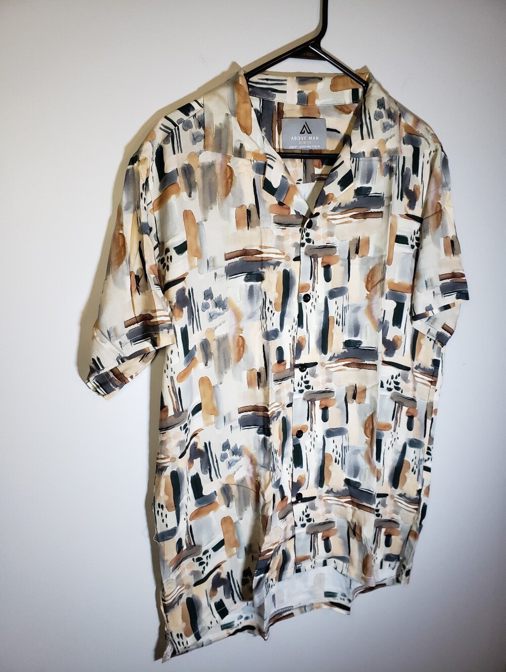 Above Man Shirt Mens Large L Abstract Paint Stroke Short Sleeve Button Up - Picture 3 of 15
